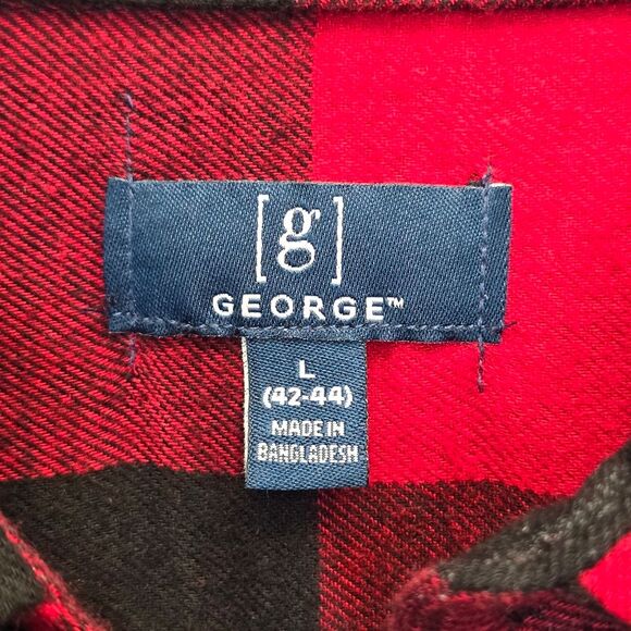 NWT George Men's L (42-44) Red Plaid Flannel Long Sleeve Buffalo Check Shirt - Picture 13 of 15